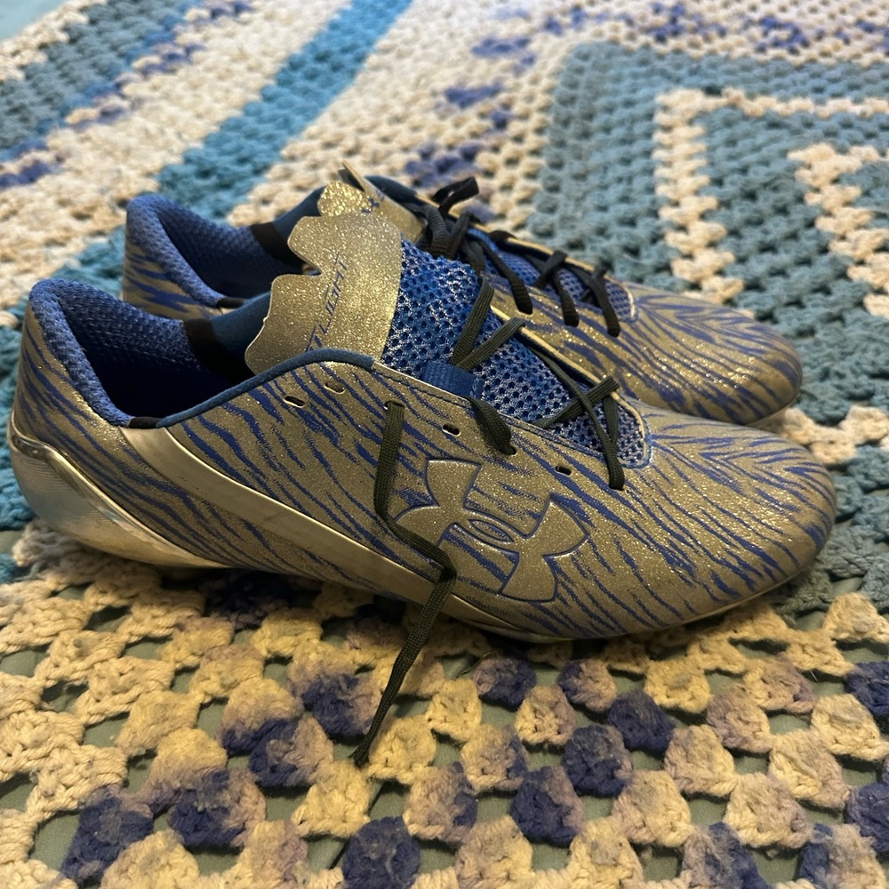 Under Armour Metallic Silver & Blue Football Cleats